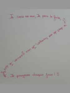 Écriture manuscrite rose formant un Z avec des phrases de motivation : "Je crois en moi, Je peux le faire... Je progresse chaque jour!"